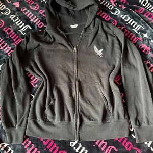 Y2K Vintage Refuge Black Zip Up Hoodie Size M